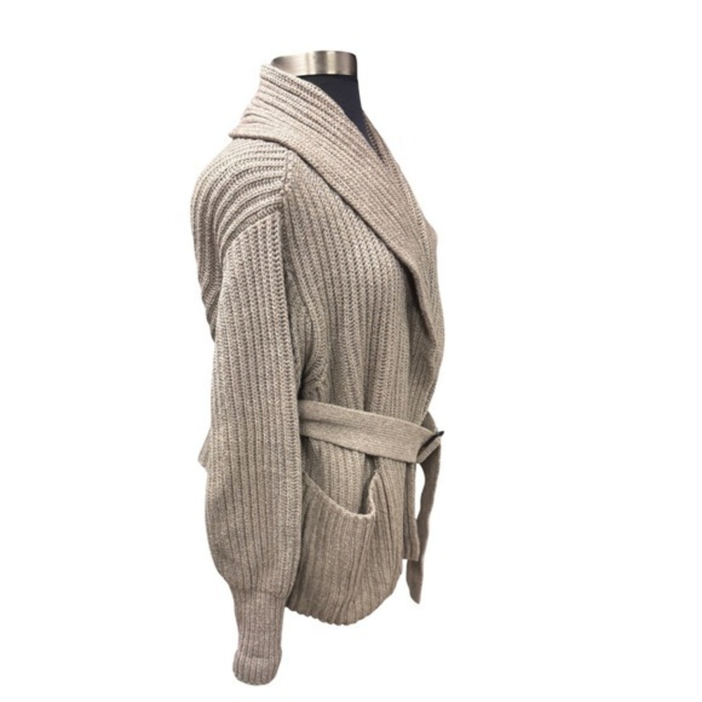 MM LaFleur New York Shawl Collar Ribbed Knit‎ Belted Cardigan Sweater M/L Taupe - Picture 4 of 10